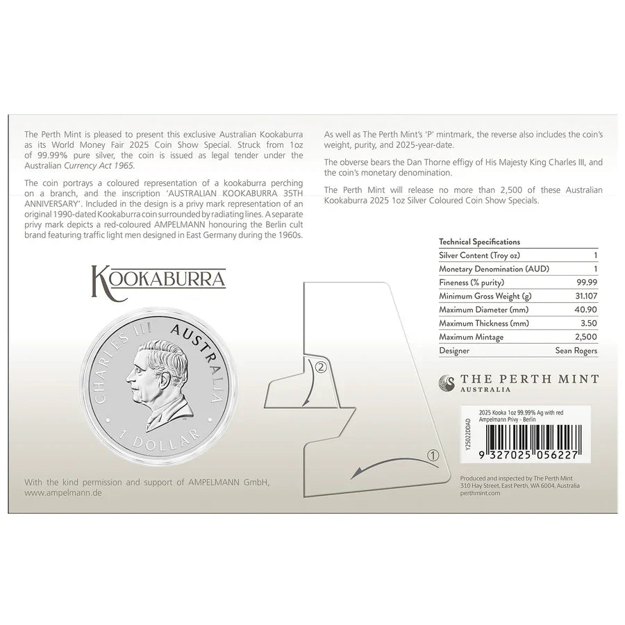 Australia Kookaburra 2025 $1 World Money Fair Coloured 1oz Silver Coin