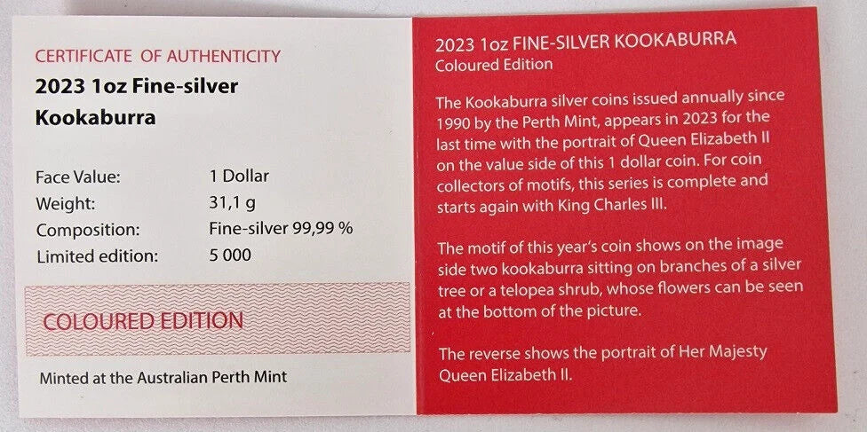 2023 Australian Kookaburra - World Money Fair Berlin Special Edition - 1oz Silver Coloured