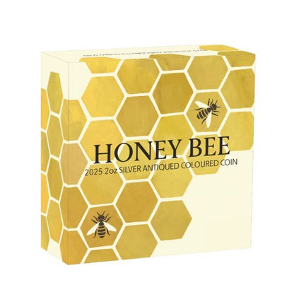 2025 $2 Honey Bee Antiqued Coloured 2oz Silver Coin