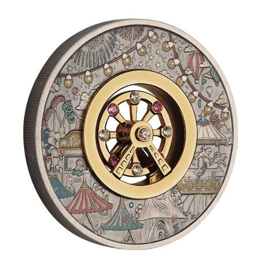 2025 $2 Ferris Wheel Coloured Antiqued 2oz Silver Coin