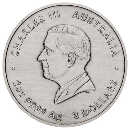 Emu Utingat 2025 2oz Silver Antiqued Coloured Coin
