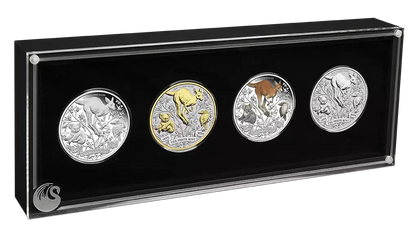 2024 Australia Perth Mint 125th Ann. Kangaroo 4 x 1 oz Silver Typeset Collection