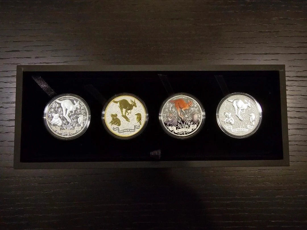 2024 Australia Perth Mint 125th Ann. Kangaroo 4 x 1 oz Silver Typeset Collection
